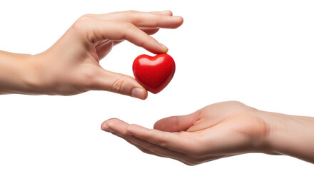Hand giving red heart isolated PNG, symbol of love and charity on transparent background, concept for Valentine s Day and healthcare