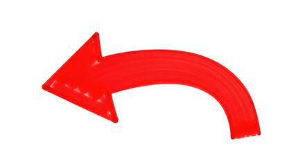Curved red arrow pointing left isolated PNG on transparent background, direction indicator for graphic design and presentations © Aliona