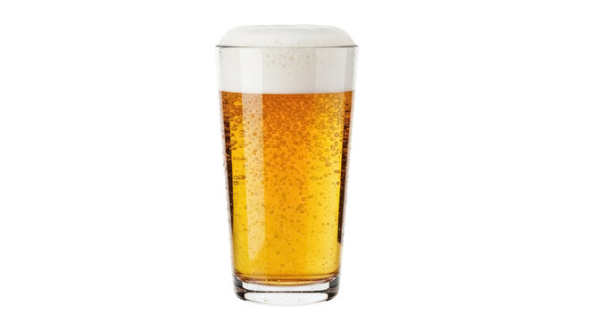 Refreshing golden beer with frothy head in a glass isolated PNG, alcoholic beverage for celebrations and social gatherings