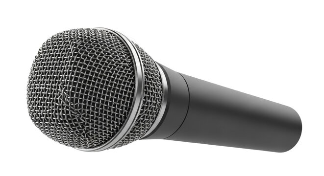 Professional dynamic microphone PNG isolated on transparent background, audio equipment for vocals and speech, stage performance and recording
