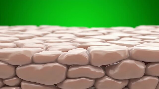Detailed CGI Medical Illustration of Skin Cells on Green Screen Background for Educational and Commercial Use Shows