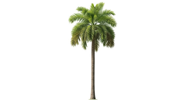 Majestic queen palm tree PNG isolated on transparent background, tropical plant for landscaping and exotic design projects