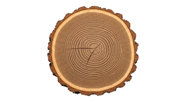 Tree trunk cross section PNG isolated on transparent background, wood texture with annual rings for nature and forestry concepts