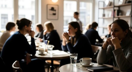 Blurred of  Group of People Sitting at Tables in Coffee Shop