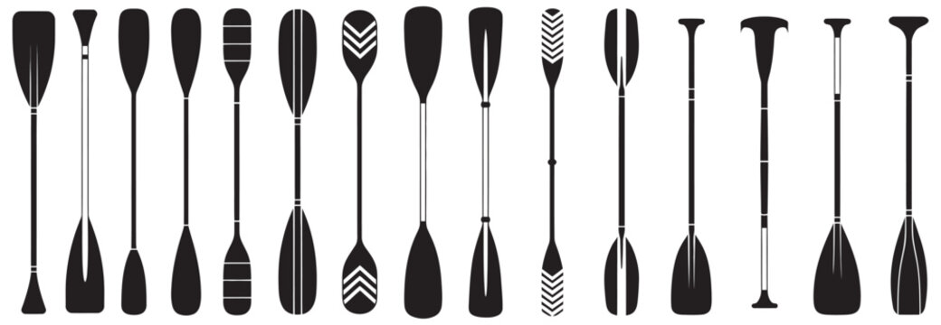 Paddle icon vector set, oar symbols collection, rowing and water sport icons, flat vector illustration, kayak boat logo, isolated on white background, design elements