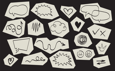 Business doodle speech bubbles, arrows, symbols, and sketch elements for presentation, infographic, notes, and creative communication design. © kharlamova_lv