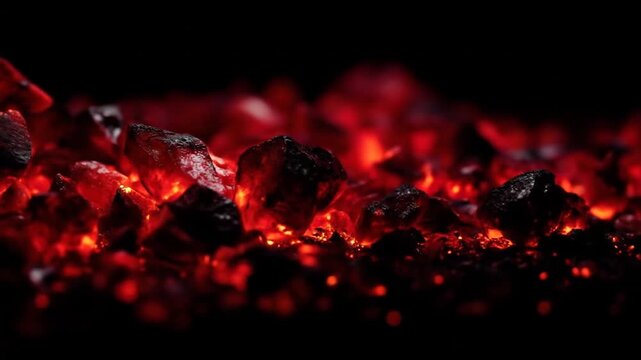 Burning embers close up abstract fiery texture with dark background