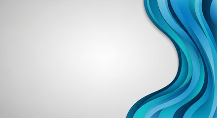 Abstract blue and teal layered waves on a light gray background