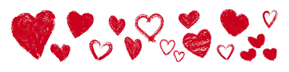 Hand-drawn vector crayon hearts in various sizes and styles. Charcoal hearts. Perfect for Valentine's Day cards, love designs, invitations and romantic graphics.