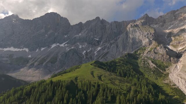 A flight across the Austrian Hiking Eldorado of the Dachstein mountains which is at all seasons a great vacation place for hiking and biking