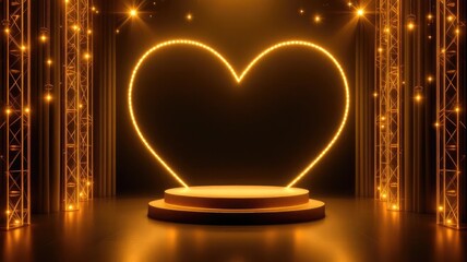 Golden Neon Heart Stage Podium Award Ceremony Lights.