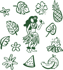 Hand-Drawn Hawaii Theme Elements Collection for Tropical Designs © Ikhsan