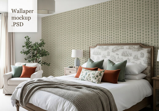 Mockup of bedroom wallpaper
