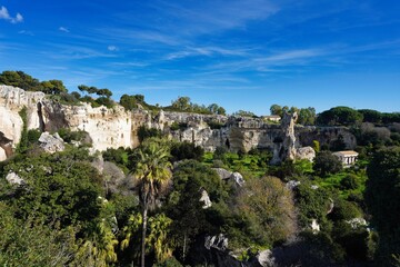 Fototapeta premium The Latomia del Paradiso is an ancient limestone quarry located within the Neapolis Archaeological Park in Syracuse, Sicily.
