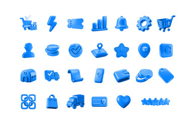 Modern 3D Ecommerce Icons Set &ndash; Glossy Plastic Shopping, Payment, Delivery & Marketing Symbols
