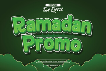 Ramadan promo editable text effect with cartoon text style and with cloud decoration