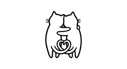 A cartoon cat illustration with a heart-shaped object, simple design, and minimalistic style, viewed from the front