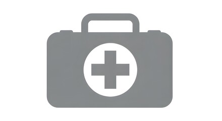Obraz premium Minimalist grey first aid kit with a white medical cross for emergency health care