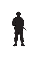 Silhouette of a standing soldier with a rifle, representing military strength and duty Vector