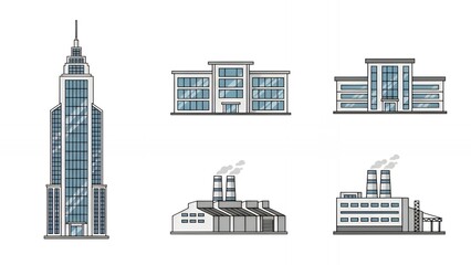Fototapeta premium Set of vector illustrations of various industrial and office buildings