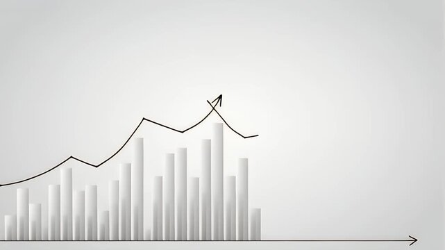 Conceptual illustration of a clear upward business trend, showcasing financial growth and market progress with a minimalist bar chart and dynamic line graph