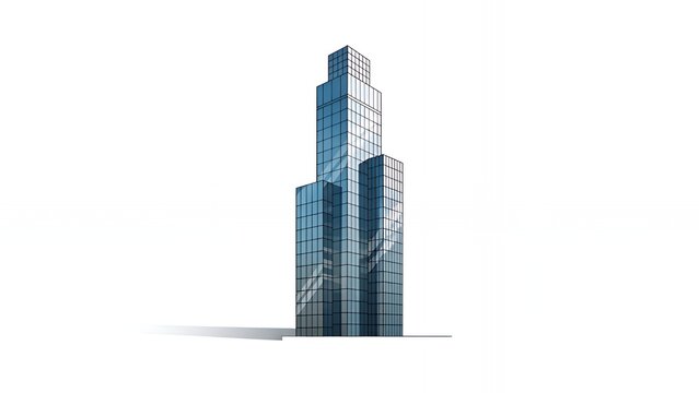 Modern glass skyscraper isolated on white background