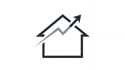 Fototapeta premium Minimalist house icon with upward financial growth arrow