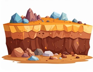Cross section of Earth and Rocks, Geological Illustration
