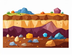 Cross Section Illustration of Earth Layers with Mountains and Rocks