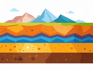 Stylized Cross section of Earths Layers with Mountains