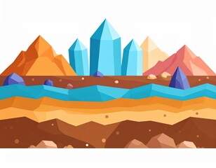 Abstract Illustration of Stylized Mountains and Crystals