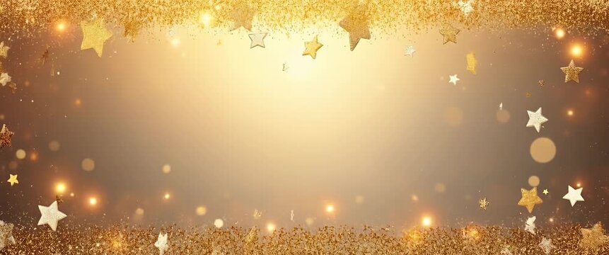 Golden stars gently sway against a shimmering background as the camera pans slowly, creating a magical, cinematic scene perfect for festive and celebratory stock footage needs.
