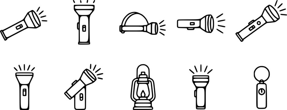set of outline icons flashlight silhouette 
