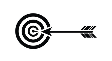 Black arrow hitting a black target with concentric circles