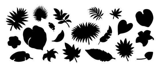set of black silhouettes of leaves
