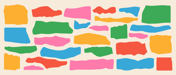 Torn paper banners. Colorful ripped paper frame. Collage craft shape and torned sheets. Ripped edge borders for scrapbook, design layouts. Vector textures silhouettes backgroun