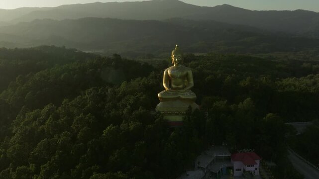 Drone view of a giant buddha statue in North thailand