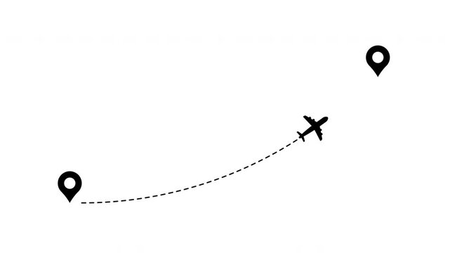 Airplane line path animation, airplane flight route with starting point, Airplane flight route Walking on Upward Path hovering on 4k video animation
