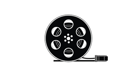 Black and white film reel icon with a connected video cable