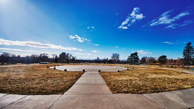 Circular playground area in City Park in Denver, Colorado