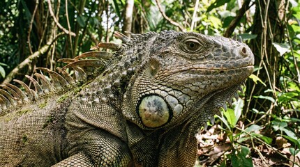 Fototapeta premium Profile of a Green Iguana in the wild(グリーンイグアナの横顔)