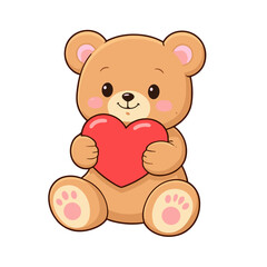 Fototapeta premium Cute Teddy Bear Holding Red Heart, Adorable Plush Toy