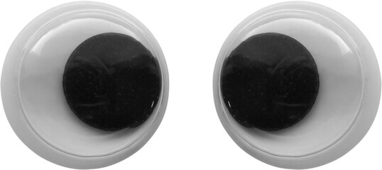 Closeup of googly eyes isolated on white background, plastic toy eyes for craft and DIY