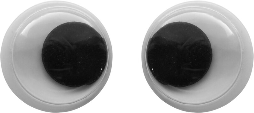 Closeup of googly eyes isolated on white background, plastic toy eyes for craft and DIY