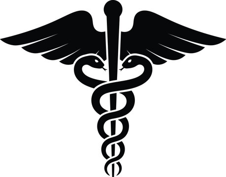 Silhouette of rod of asclepius isolated on transparent background