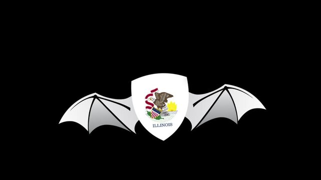 Loop Animation of Illinois a flag icon with shield shape flying like a bat