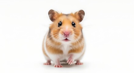 Close up portrait of a cute hamster with golden and white fur looking forward