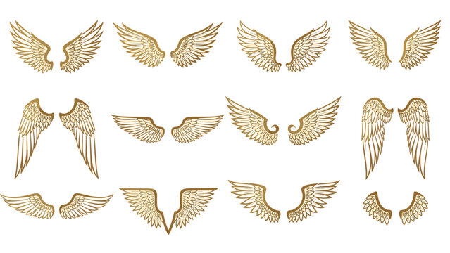 Luxury Gold Angel Wings Vector: Metallic Foil Gradient & Elegant Filigree Design for Premium Branding & VIP Events