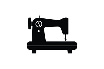Black silhouette of vintage sewing machine icon on white background classic tailoring equipment vector style