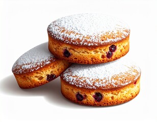 Delicious Blueberry Cakes Dusted with Powdered Sugar.